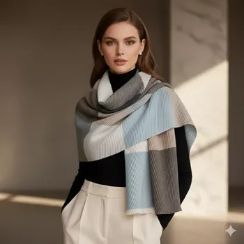 Rukavice Luxusní zimní žebrovaná šála - modro šedá (Dámská šála )