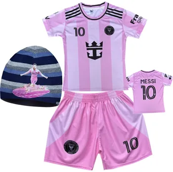 Fotbal Numberoplus Premium dětský fotbalový dres Komplet + fotbalová pletená čepice Inter Miami CF 25/26 - King Messi 10 Velikost: 9-let.(vel.128)
