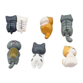 Figurka Dekorativní sada 6 mini kočiček PVC Roztomilé figurky na palubní desku auta monitor či poličku Samolepicí dekorace koček