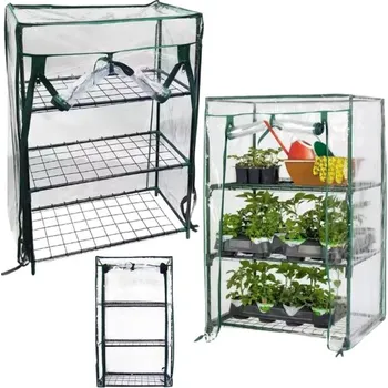 Skleník Mini Skleník Balkonový Zahradní 3 Police Kovové Fólie PVC 46 x 24 x 80cm