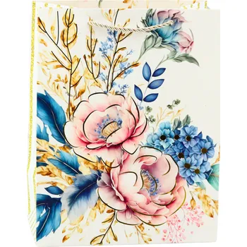 Dárková taška Dárková taška Květiny Zlaté prvky 23 x 18 x 10 cm