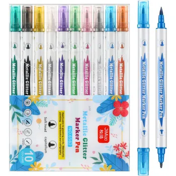 Sada metalických fixů s třpytkami, barevné, oboustranné, 10 ks