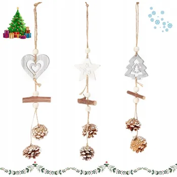 Vánoční dekorace VELKÁ DŘEVĚNÁ OZDOBNÁ VÁNOČNÍ ZÁVĚSKA GIRLANDA NA STROMEČEK S ŠIŠKAMI