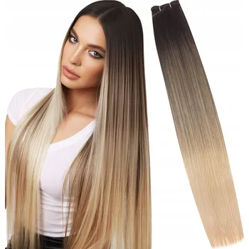 Příčesek Syntetické vlasy na pásce, umělé rovné dlouhé ombre blond, 150 g, 65 cm