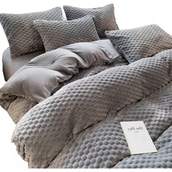 Povlečení SADA POVLEČENÍ FLEECOVÁ PLYŠOVÁ 200X220 + 2x 70x80 ŠEDÁ TEPLÁ MĚKKÁ