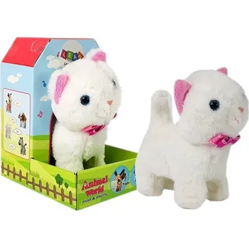 plyšák Interaktivní Kočka na Baterie Bílá Chodí a Zpívá Zvuk