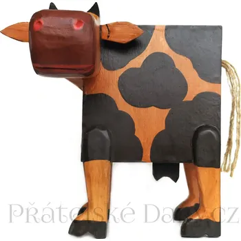 Originální Pokladnička Kráva Dřevo 18cm