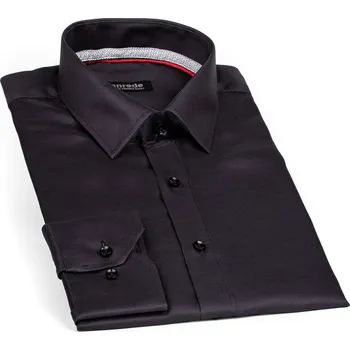 Pánská košile Luxusní pánská košile ANREDE Šohaj Strážnice, černá s rypsovým vzorem 7926 S, dlouhý rukáv, comfort fit, vel. 51/52
