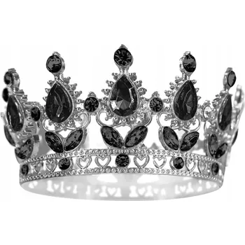 Obraz STŘÍBRNÁ KORUNA NA DORT 10 CM S DEKORACE Z ČERNÝCH KRYSTALŮ
