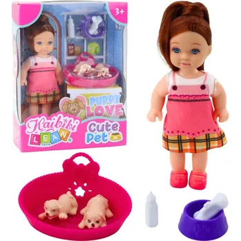 Mini Sada Panenka Se Dvěma Štěňátky Pelíšek Miska Lahvička