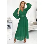 414-3 KLARA plisowana sukienka z paskiem i dekoltem - JASNA ZIELEŃ UNI