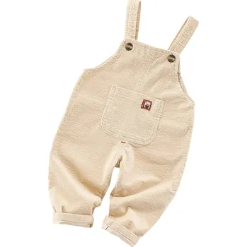 Dětský overall Dětský džínový overal s dlouhými kalhotami a kapsami Unisex oblečení pro batolata Ramínka na knoflíky Stylové džíny pro chlapce i dívky béžova 3