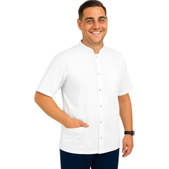 Zdravotnický oděv Pánský lékařský plášť s límcem bílý krátký rukáv (46)