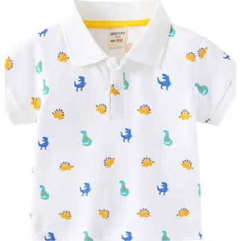Chlapecká košile Dětská chlapecká polokošile s límečkem a motivem dinosaurů Krátký rukáv Bílé bavlněné tričko s knoflíky do poloviny Stylové letní oblečení 3