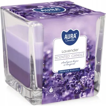Svíčka Vonná svíčka levandule ve tříbarevném skle, čtverec, 8 cm, 32 h, AURA