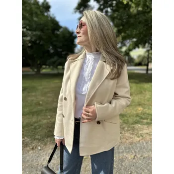 Dámský kabát Kabát Yerse 43605 smetanový krátký s vlnou Velikost: 38