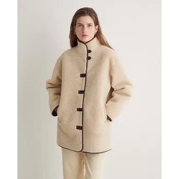 Dámský kabát Kabát Yerse 43612 smetanový kožíšek Velikost: 38