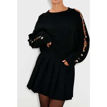 Dámský svetr Sinsay - Svetr se zdobením na rukávech - černá - 030HL-99X - 030HL-99X-S