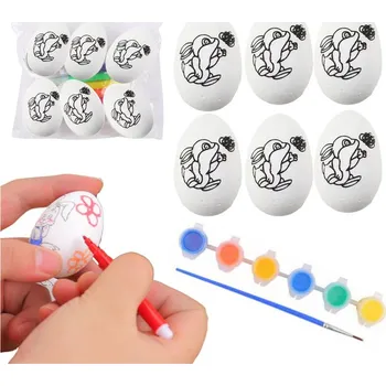 Velikonoční dekorace Polystyrenová velikonoční vajíčka k malování, barvy, vzor zajíc, 6 ks