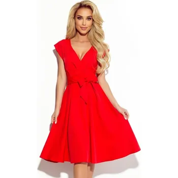 Dámské oblečení 348-4 SCARLETT - rozkloszowana sukienka z kopertowym dekoltem - CZERWONA M