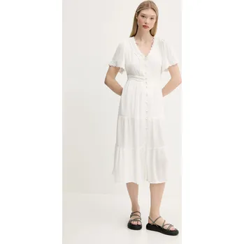 Dámské šaty Šaty Superdry bílá barva, midi, W8011891A-71D W8011891A.71D 00X, vel. L