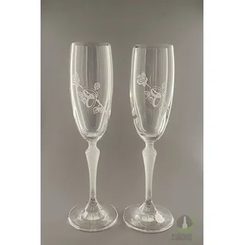 Svatební dekorace Sada sklenic Šampus – Svatební prstýnky (pískované)