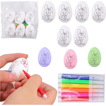 Velikonoční dekorace Polystyrenová velikonoční vajíčka k malování fixami, vzor zajíc C, 6 ks