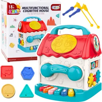 Vzdělávací domeček Kostka Interaktivní Chrastítko Třídič Zvuky Barevný