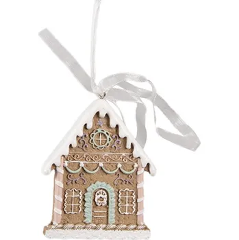 Vánoční dekorace Clayre & Eef Hnědá závěsná vánoční ozdoba perníková chaloupka Gingerbread - 6*1*8 cm