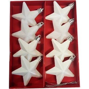 Vánoční ozdoba Sada 6 Bílých Hvězdiček na Stromeček 6,5 cm Plastové Ozdoby
