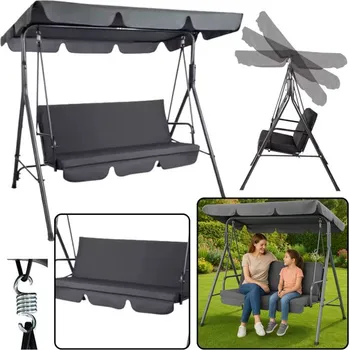 Zahradní houpačka Houpačka Třímístná Zahradní Houpací Matrace Šedá