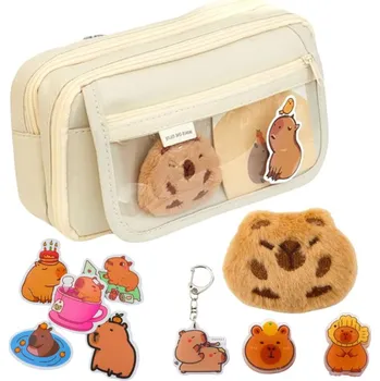 Penál Školní penál dvoukomorový s kapsami Příslušenství Kapybara 21x12 cm