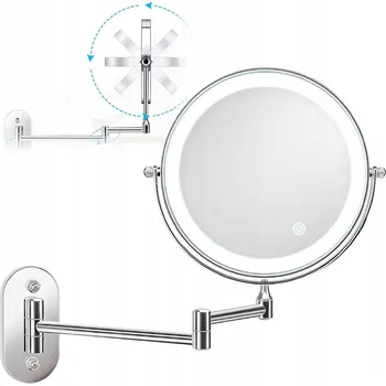 Zrcadlo Kosmetické zrcátko s LED podsvícením otočné stříbrné kulaté