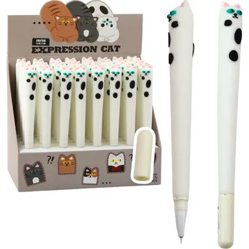 Gelové pero Kočka Modrý Inkoust Víčko Záplaty Bílá 16,5cm