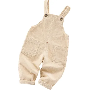 Dětský overall Dětský džínový overal s dlouhými kalhotami a kapsami Ramínka na knoflíky Unisex oblečení pro batolata a kojence Stylové džíny pro chlapce i dívky béžova 12-24 měsíců