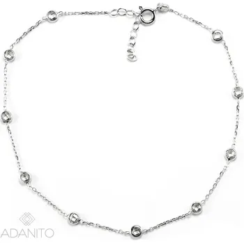 Řetízek Zlatý řetízek na nohu z bílého zlata se zirkony