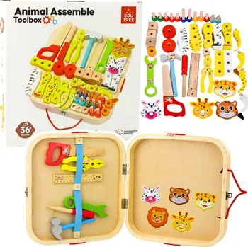 Dřevěná hračka Dřevěná Sada Malého Kutila Zvířátka Kroucení v Kufříku 59el