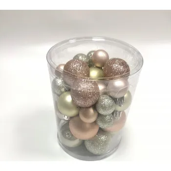 Vánoční dekorace Sada vánočních ozdob 36 ks plastové vánoční koule na stromeček RŮŽOVÁ ZLATÁ