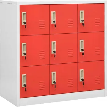 Šatní skříň Kovová skříňka VidaXL uzamykatelná, šedo-červená, 90x45x92,5 cm