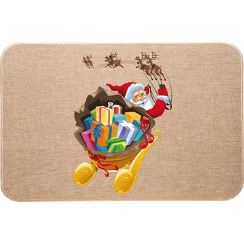Vánoční dekorace Vánoční lněná rohožka Santa Claus s dárky Sob 58 cm béžová