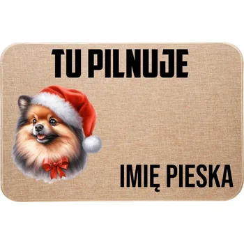 Rohožka VÁNOČNÍ LNOVÁ VSTUPNÍ ROHOŽKA TADY HLÍDÁ + JMÉNO Trpasličí špic