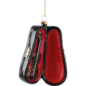 Vánoční ozdoba Skleněná ozdoba na stromeček - Housle v pouzdře, tvarovaná ozdoba 12x9 cm