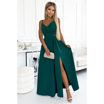 Dámské šaty 299-11 CHIARA elegancka maxi długa suknia na ramiączkach - ZIELONA S
