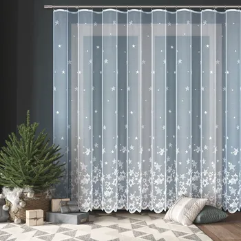 Záclona Kusová záclona HVĚZDY 12954, zimní, vánoční vzor, jednobarevná bílá, výška 170 cm x šířka 100 cm (na okno)
