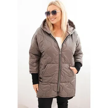 Dámská zimní bunda Plus Size prošívaná s kapucí fango Barva: Fango, Velikost: universal