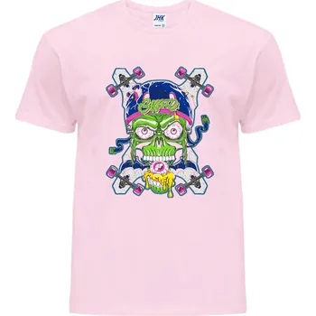 Pánské tričko panske_levne_tricko_potisk_Skull_Skate Barva: Pink - růžová, velikost: XS
