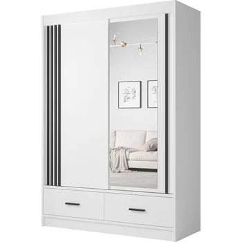 Šatní skříň Šatní skříň CANADA CA-24 | 150 cm | se zrcadlem | bílá s černými úchyty