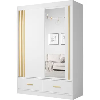 Šatní skříň Šatní skříň CANADA CA-25 | 150 cm | se zrcadlem | bílá se zlatými úchyty