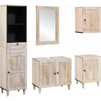 Koupelnový nábytek Sada koupelnového nábytku 5 pcs Bílá masivní mangovníkové dřevo Bílá3310075