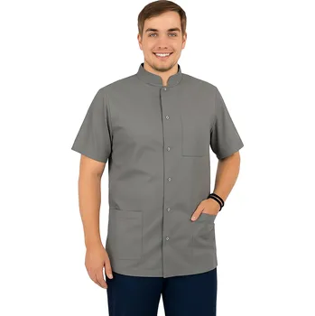 Zdravotnický oděv Pánský lékařský plášť šedá se stojáčkem a krátký rukávem (3XL)